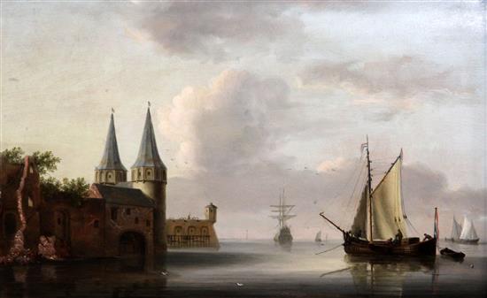Dutch School (18th/19th century) Shipping along the coast on a calm sea 13 x 20in.
